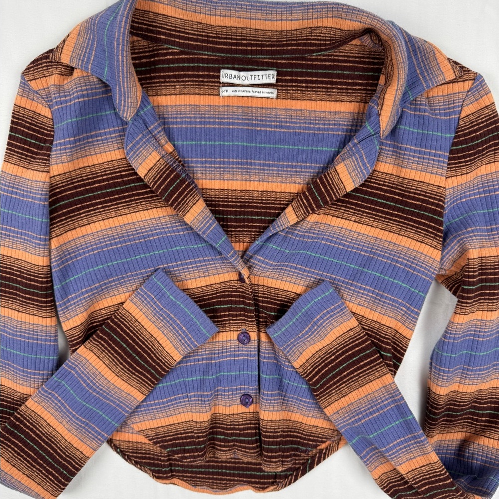 Urban Outfitters Cropped Striped Ribbed Button Top XS Y2K Boho